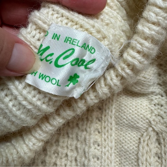 Wool Irish Chunky Knit Sweater Cream Vintage Anne McCool Crew Neck Fisherman - Picture 5 of 6